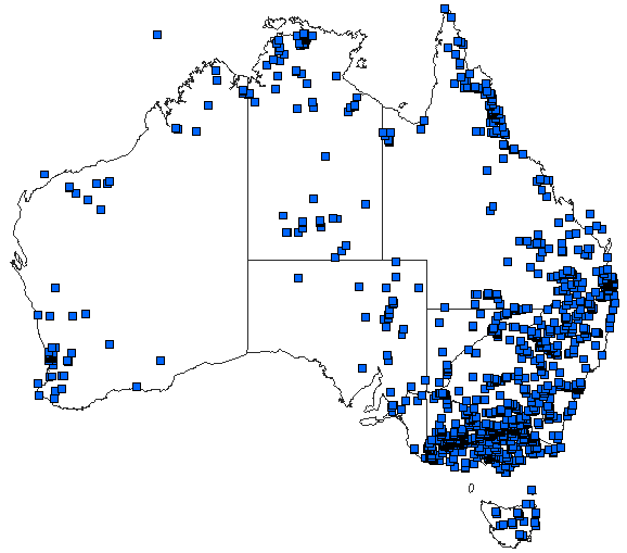 Australian distribution of Ischnura aurora